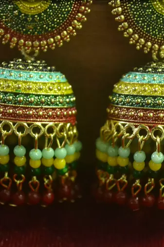 Designer multicolour meenakari beaded oxidised jhumka jhumki for women