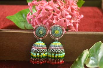 Designer multicolour meenakari beaded oxidised jhumka jhumki for women 1