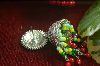 Designer multicolour meenakari beaded oxidised jhumka jhumki for women 2
