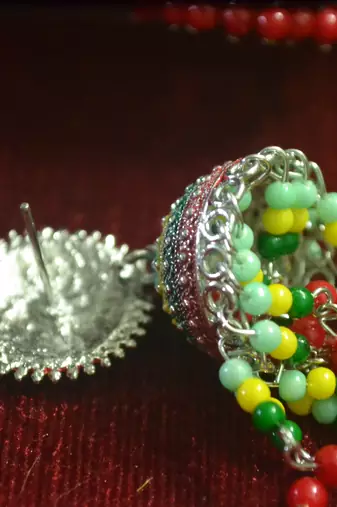 Designer multicolour meenakari beaded oxidised jhumka jhumki for women