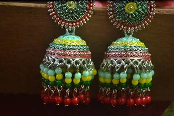 Designer multicolour meenakari beaded oxidised jhumka jhumki for women 3