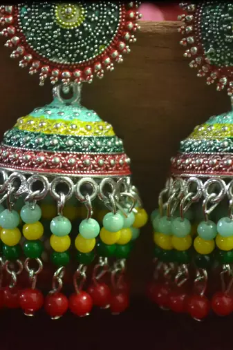 Designer multicolour meenakari beaded oxidised jhumka jhumki for women