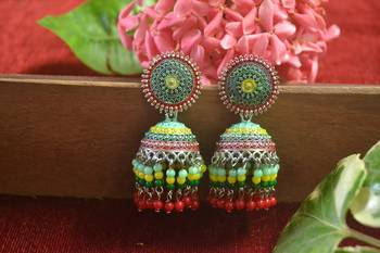 Designer multicolour meenakari beaded oxidised jhumka jhumki for women 4