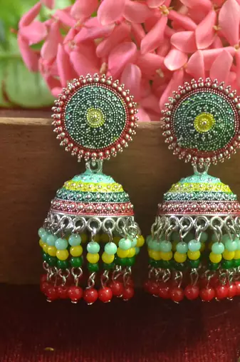 Designer multicolour meenakari beaded oxidised jhumka jhumki for women