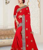 Red Zari Resham Embroidery Work Georgette Saree