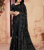 Women'S Black Zari Resham Embroidered Net Party Wear Saree With Blouse Piece