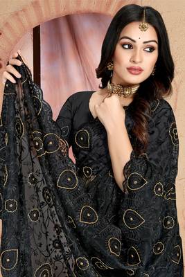 Women'S Black Zari Resham Embroidered Net Party Wear Saree With Blouse Piece 2