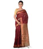 Aishani Collection Woven Cotton Silk Handloom Saree with bp (Maroon,Gold)