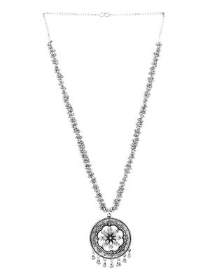 Oxidised Silver Mirror Stud Long Necklace Set 1