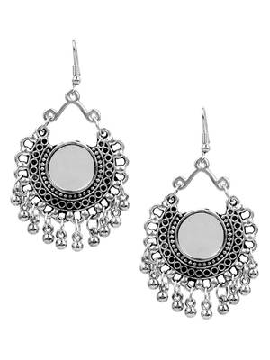 Oxidised Silver Mirror Stud Long Necklace Set 3