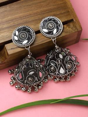 Oxidised Silver MIrror Stud Earrings 1