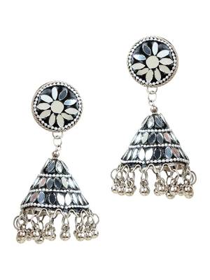 Oxidised Silver MIrror Stud Earrings 2