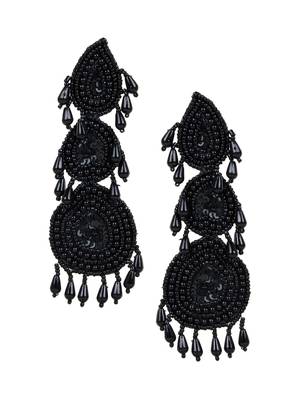 Black Circular Woven Beads Earrings 2