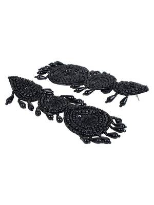 Black Circular Woven Beads Earrings 3