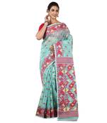 Aishani Collection Woven Cotton Silk Dhakai Jamdani Saree  (Green, Red)