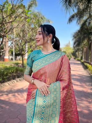 Pink Pure Tissue Zari Woven Saree 2
