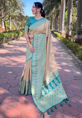 Chickoo Pure Tissue Zari Woven Saree 1