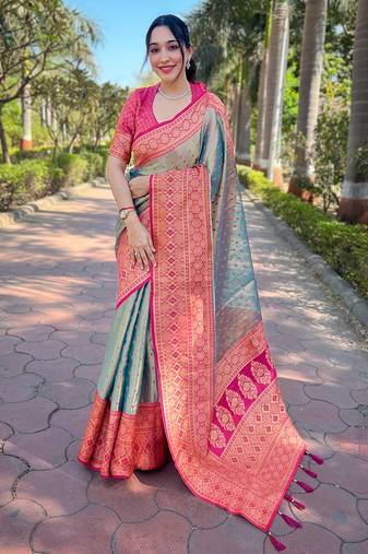 Grey Pure Tissue Zari Woven Saree