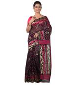 Aishani Collection Woven Cotton Silk Dhakai Jamdani Handloom Saree (Black, Pink)