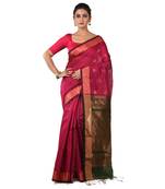 Aishani Collection Woven Cotton Silk Handloom Saree with bp (Pink, Green)