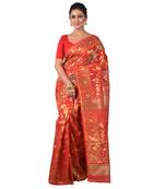Aishani Collection Woven Cotton Silk Dhakai Jamdani Traditional Saree (Red)