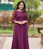 Wine Self design Beautiful party wear maxi dress 