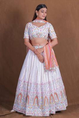 Beautiful White Sequins Embroidery Work Lehenga Choli With Dupatta Set 1