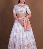 Beautiful White Sequins Embroidery Work Lehenga Choli With Dupatta Set