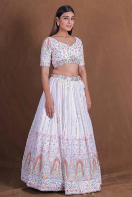 Beautiful White Sequins Embroidery Work Lehenga Choli With Dupatta Set 3