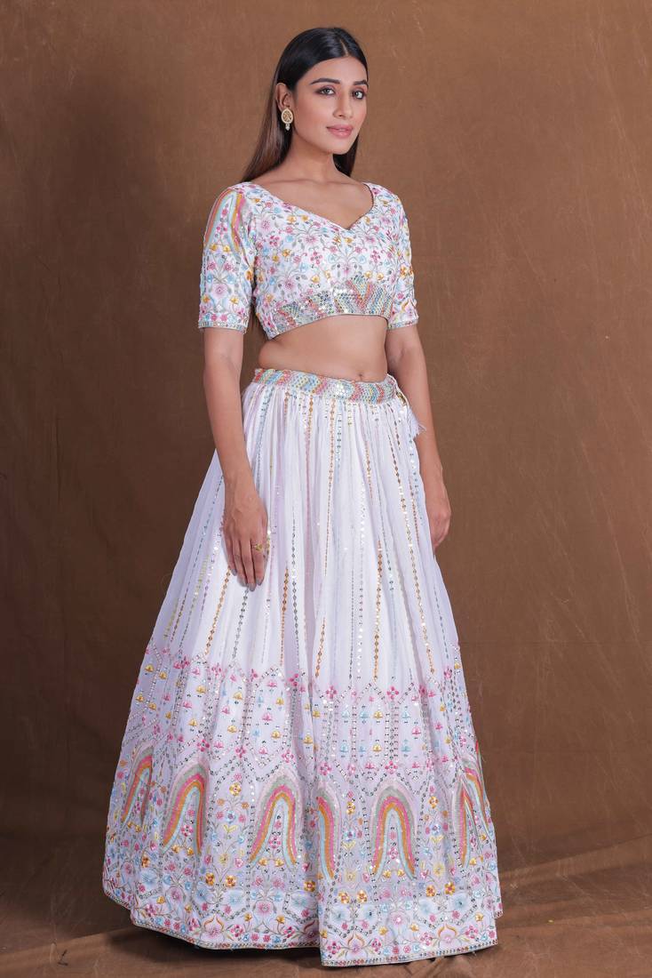 Beautiful White Sequins Embroidery Work Lehenga Choli With Dupatta Set