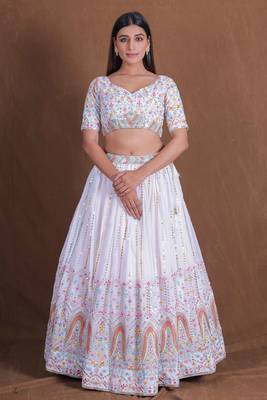 Beautiful White Sequins Embroidery Work Lehenga Choli With Dupatta Set 4