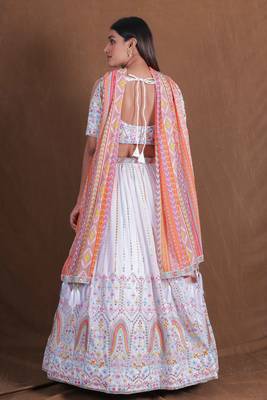 Beautiful White Sequins Embroidery Work Lehenga Choli With Dupatta Set 5
