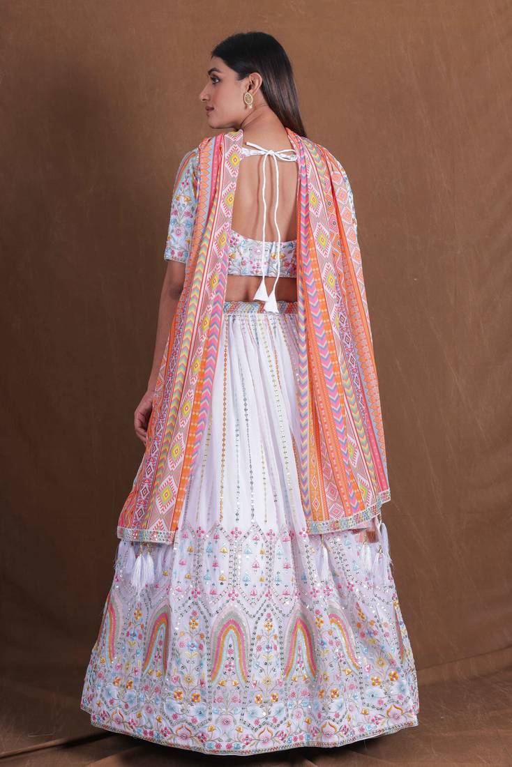 Beautiful White Sequins Embroidery Work Lehenga Choli With Dupatta Set