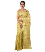 Aishani Collection Woven Cotton Silk Dhakai Jamdani Traditional Saree (Gold)