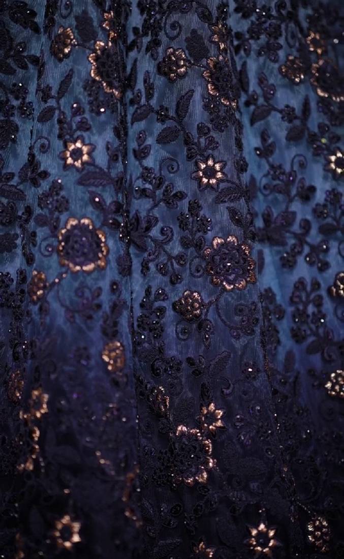 Blue Thread & Badla Embroidered With Four Side Cut Work Embellished Designer Wedding Lehenga