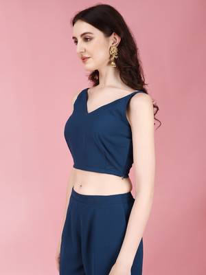 Women's Mukaish Worked Ethnic Jacket With Top And Pant Set (Blue) (MAK86) 4