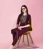 Women's Knee Length Cotton Blend Kurta Set With Net Dupatta (Maroon) (MAK87)
