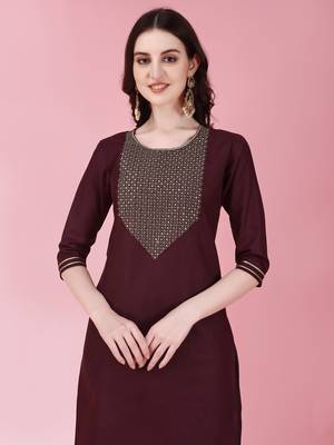 Women's Knee Length Cotton Blend Kurta Set With Net Dupatta (Maroon) (MAK87) 4