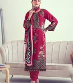 Maroon Embroidered Muslin  Straight Suit Free size full stitched Up To 42" Size