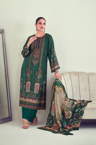 Teal Green Embroidered Muslin  Straight Suit Free size full stitched Up To 42" Size