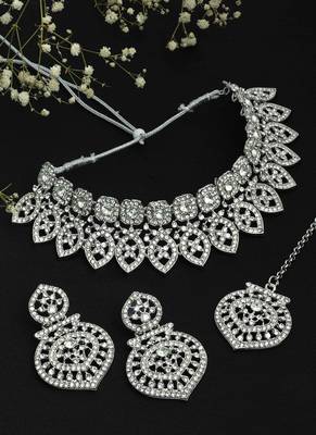 Floral twilight sparkle austrian diamond choker necklace set 1