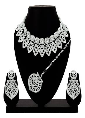 Floral twilight sparkle austrian diamond choker necklace set 2