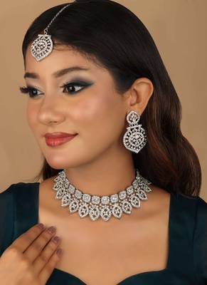 Floral twilight sparkle austrian diamond choker necklace set 3