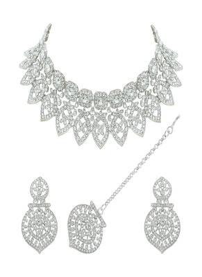 Floral twilight sparkle austrian diamond choker necklace set 4