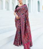 Black Kashmiri Pashmina Style Blend Cotton  Weaving Saree With Blouse