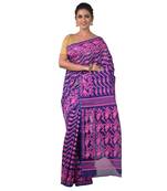 Aishani Collection Woven Cotton Silk Dhakai Jamdani Traditional Saree (Pink, Blue)