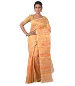 Aishani Collection Woven Cotton Silk Dhakai Jamdani Traditional Saree (Peach, Orange)