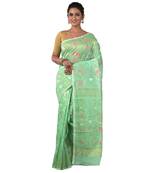 Aishani Collection Woven Cotton Silk Dhakai Jamdani Traditional Saree(Light Green)