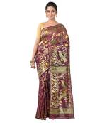Aishani Collection Woven Cotton Silk Dhakai Jamdani Traditional Saree (Maroon)