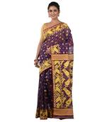 Aishani Collection Woven Cotton Silk Saree with bp (Violet, Yellow)